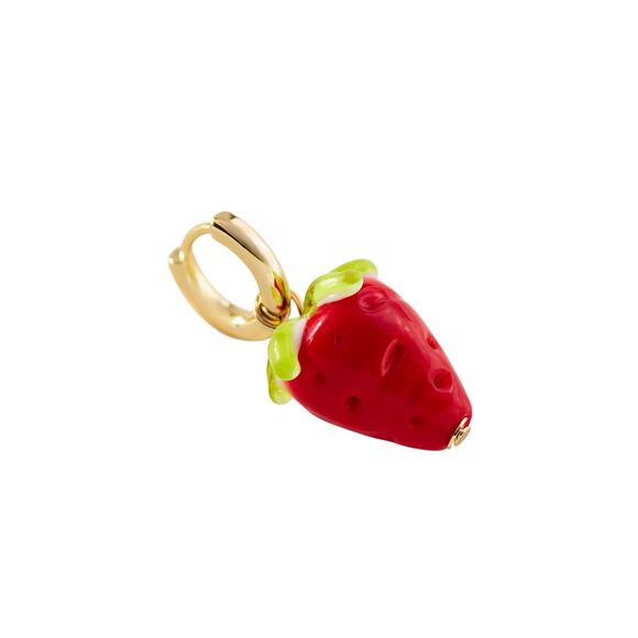 ANTHROPOLOGIE Icon Charm Huggie Hoop Earrings Strawberry - Picture 3 of 9